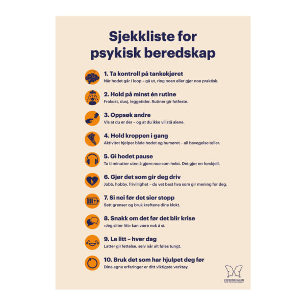 Plakater 50x70 cm - Sjekkliste for psykisk beredskap (5 stk)